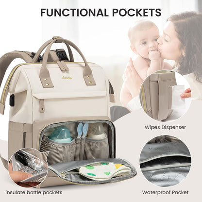Diaper Bag Backpack, Baby Bag with Changing Station, Large Diaper Backpack for Mom Dads, Waterproof Mommy Bag for Boy and Girl, Travel Essential Baby Shower, Black-Beige