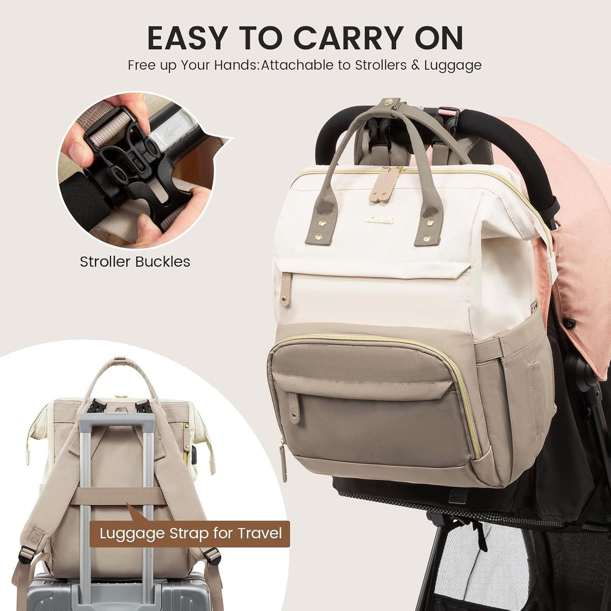 Diaper Bag Backpack, Baby Bag with Changing Station, Large Diaper Backpack for Mom Dads, Waterproof Mommy Bag for Boy and Girl, Travel Essential Baby Shower, Black-Beige