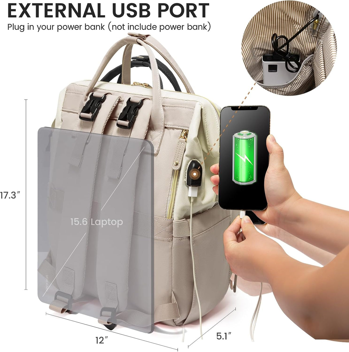 Diaper Bag Backpack, Baby Bag with Changing Station, Large Diaper Backpack for Mom Dads, Waterproof Mommy Bag for Boy and Girl, Travel Essential Baby Shower, Black-Beige