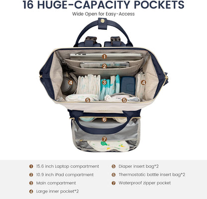 Diaper Bag Backpack, Baby Bag with Changing Station, Large Diaper Backpack for Mom Dads, Waterproof Mommy Bag for Boy and Girl, Travel Essential Baby Shower, Black-Beige