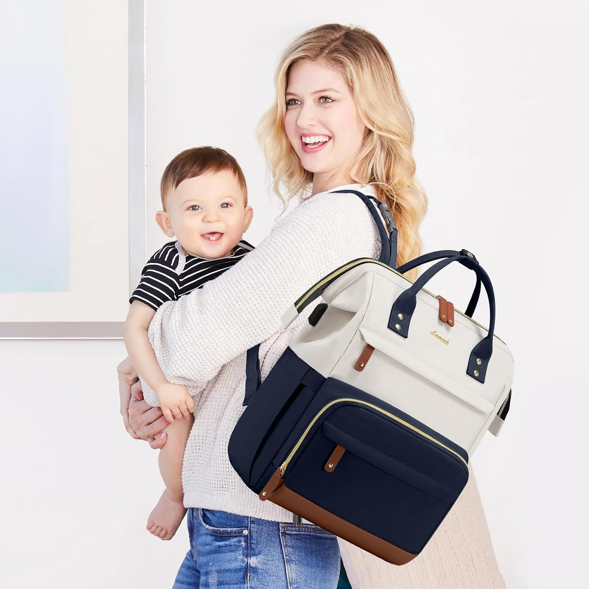 Diaper Bag Backpack, Baby Bag with Changing Station, Large Diaper Backpack for Mom Dads, Waterproof Mommy Bag for Boy and Girl, Travel Essential Baby Shower, Black-Beige