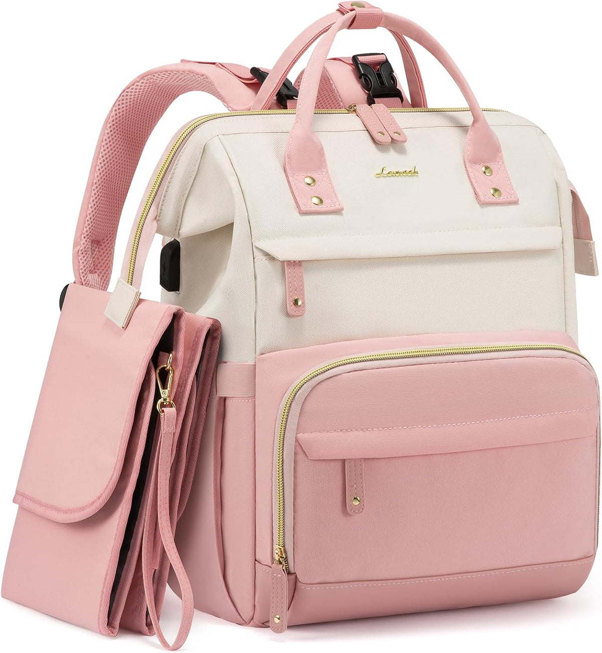 Diaper Bag Backpack, Baby Bag with Changing Station, Large Diaper Backpack for Mom Dads, Waterproof Mommy Bag for Boy and Girl, Travel Essential Baby Shower, Black-Beige