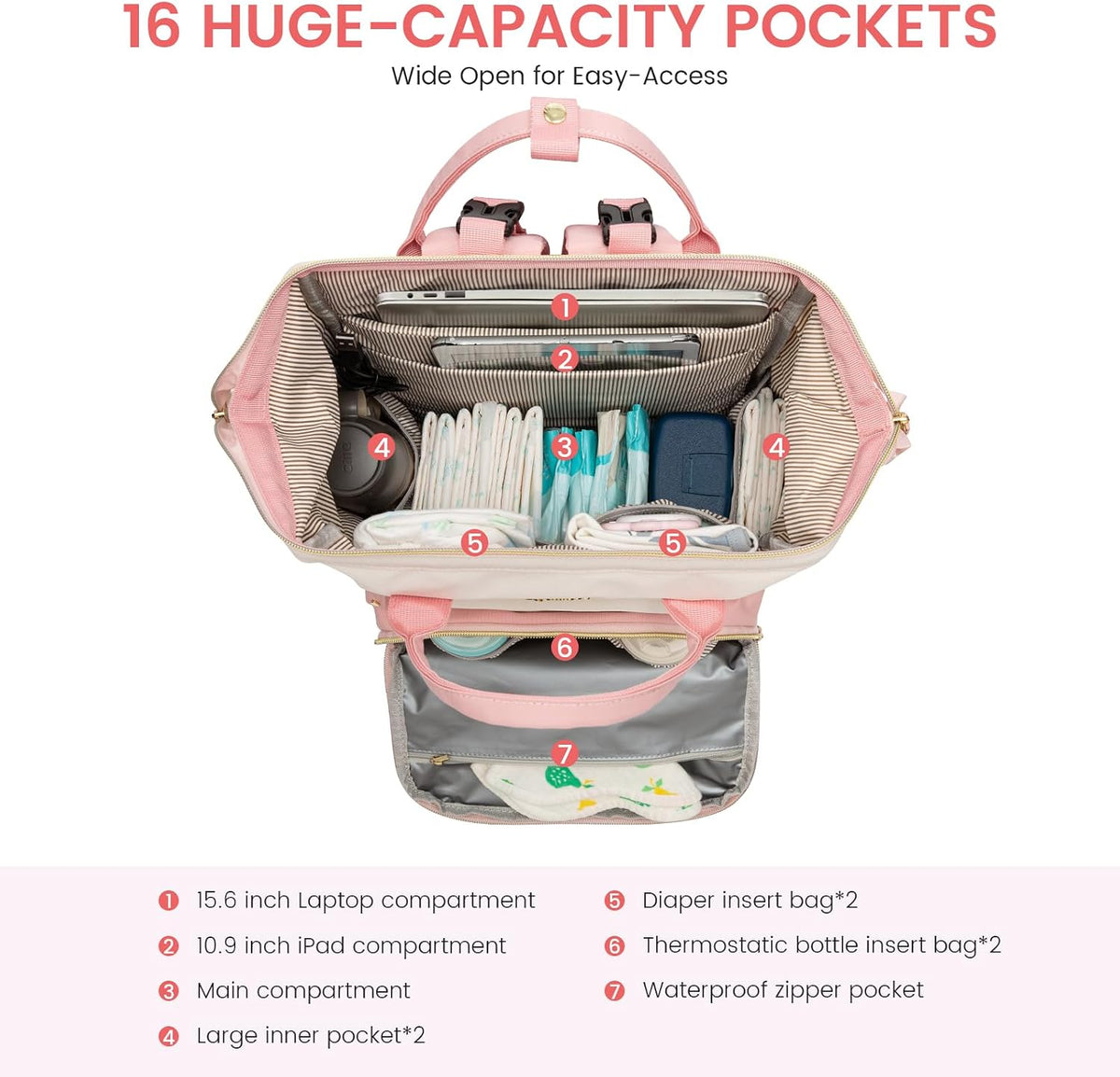 Diaper Bag Backpack, Baby Bag with Changing Station, Large Diaper Backpack for Mom Dads, Waterproof Mommy Bag for Boy and Girl, Travel Essential Baby Shower, Black-Beige