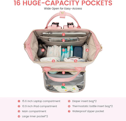 Diaper Bag Backpack, Baby Bag with Changing Station, Large Diaper Backpack for Mom Dads, Waterproof Mommy Bag for Boy and Girl, Travel Essential Baby Shower, Black-Beige