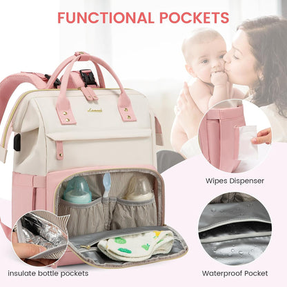 Diaper Bag Backpack, Baby Bag with Changing Station, Large Diaper Backpack for Mom Dads, Waterproof Mommy Bag for Boy and Girl, Travel Essential Baby Shower, Black-Beige