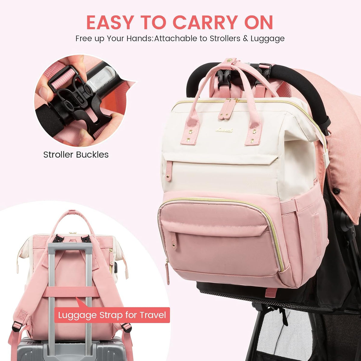 Diaper Bag Backpack, Baby Bag with Changing Station, Large Diaper Backpack for Mom Dads, Waterproof Mommy Bag for Boy and Girl, Travel Essential Baby Shower, Black-Beige