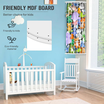 Corner Stuffed Animal Storage Shelf Sleek White - Adjustable Height (44"-71") | Durable Hanging Stuffed Animal Toy Plush Organizer for Modern Nursery, Kids' Bedroom & Playroom