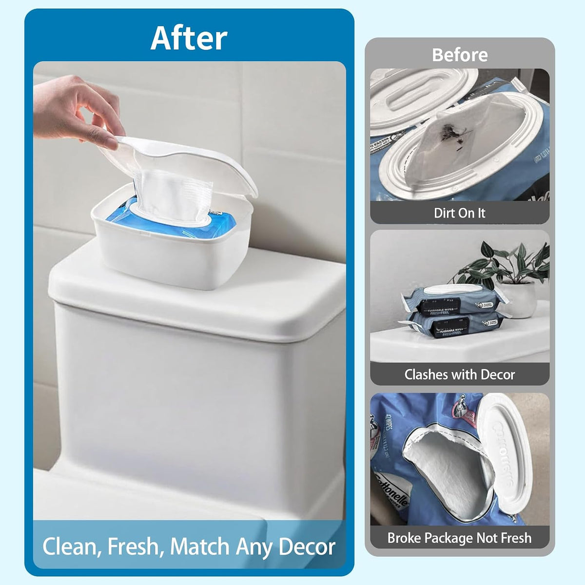 Wipes Dispenser Compatible with Cottonelle Flushable, Refillable Wet Wipes Container, Wipe Holder Keeps Wet Tissue Clean and Fresh, Non-Slip Wipe Case with Sealing Design Lid, for Home and Travel