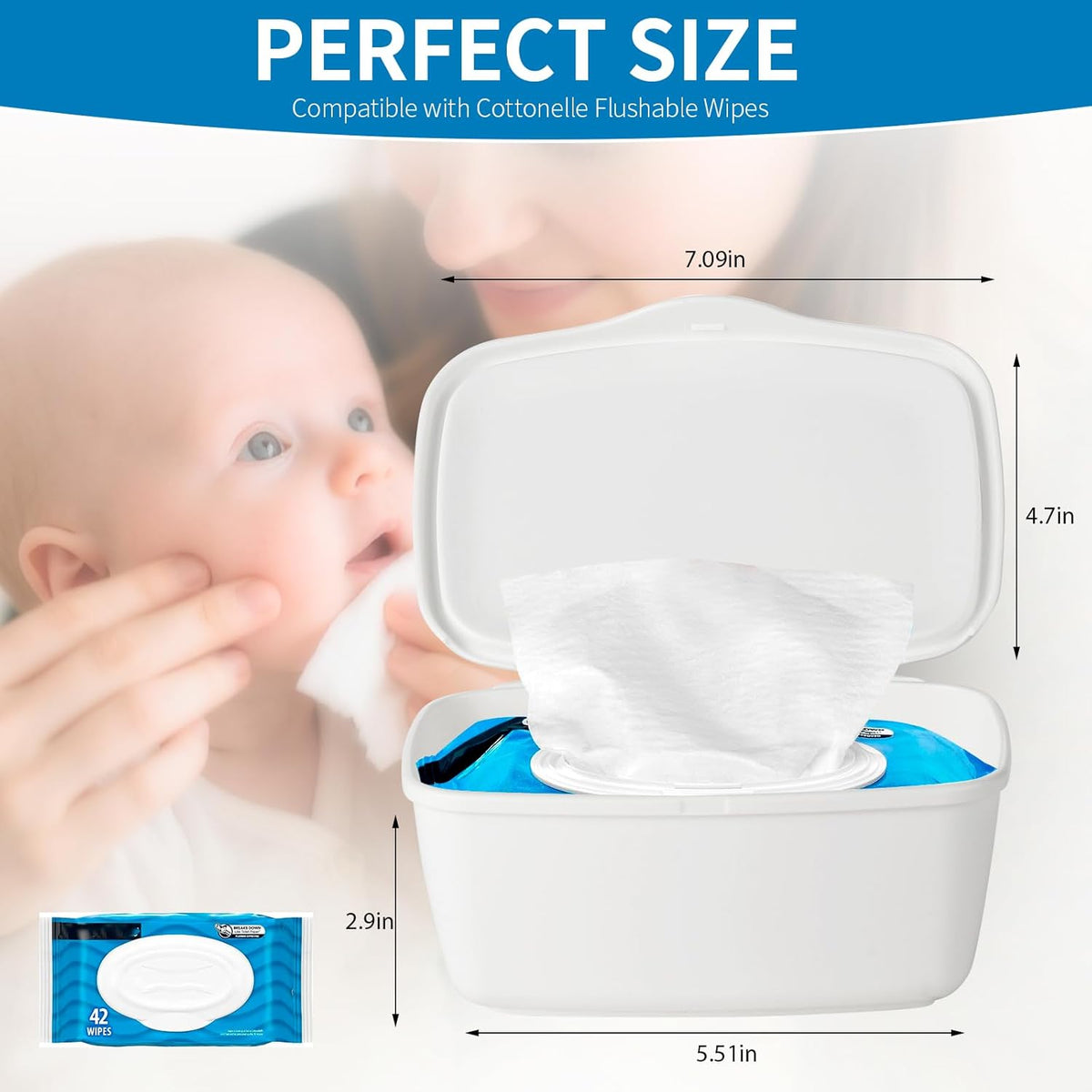 Wipes Dispenser Compatible with Cottonelle Flushable, Refillable Wet Wipes Container, Wipe Holder Keeps Wet Tissue Clean and Fresh, Non-Slip Wipe Case with Sealing Design Lid, for Home and Travel