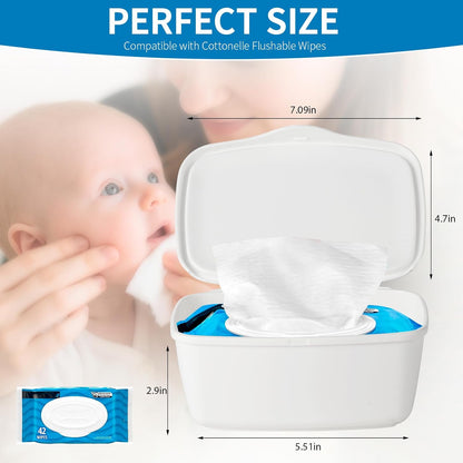 Wipes Dispenser Compatible with Cottonelle Flushable, Refillable Wet Wipes Container, Wipe Holder Keeps Wet Tissue Clean and Fresh, Non-Slip Wipe Case with Sealing Design Lid, for Home and Travel