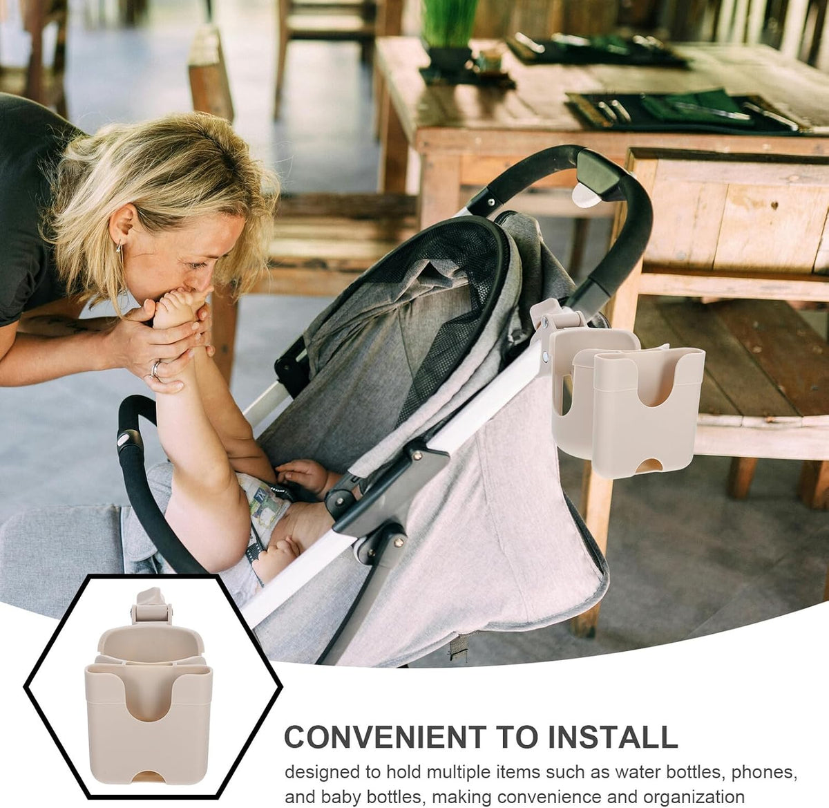 Stroller Cup Holder with Phone Holder, Bottle Organizer Rack