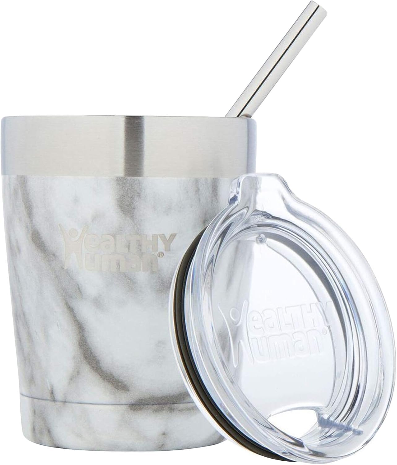 Stainless Steel Tumbler with Straw | Splash Proof Insulated Travel Cruiser Cup | Eco-Friendly Coffee Tumblers with Straws Cleaner & Splash Proof Lid (12oz, Stone White)