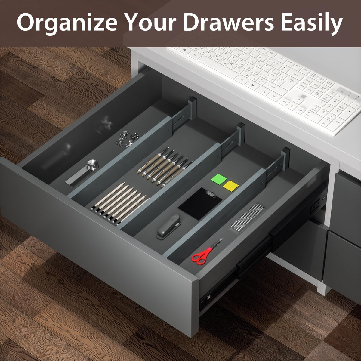 4 Pack Bamboo Drawer Dividers 17-22" Adjustable Kitchen Organizer, Natural