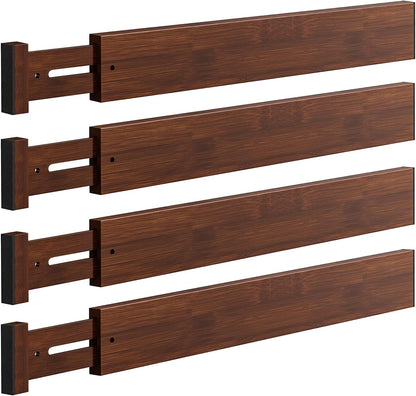4 Pack Bamboo Drawer Dividers 17-22" Adjustable Kitchen Organizer, Natural