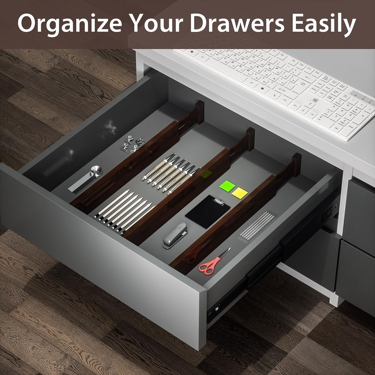 4 Pack Bamboo Drawer Dividers 17-22" Adjustable Kitchen Organizer, Natural