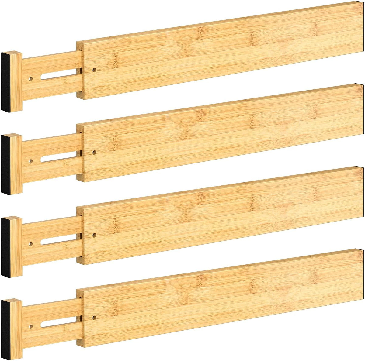 4 Pack Bamboo Drawer Dividers 17-22" Adjustable Kitchen Organizer, Natural