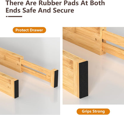4 Pack Bamboo Drawer Dividers 17-22" Adjustable Kitchen Organizer, Natural