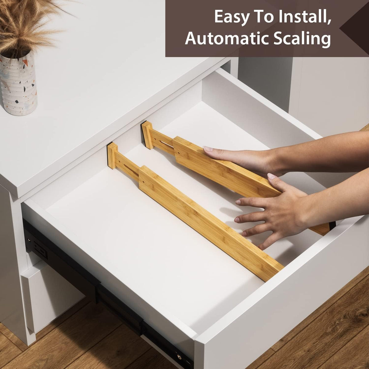 4 Pack Bamboo Drawer Dividers 17-22" Adjustable Kitchen Organizer, Natural