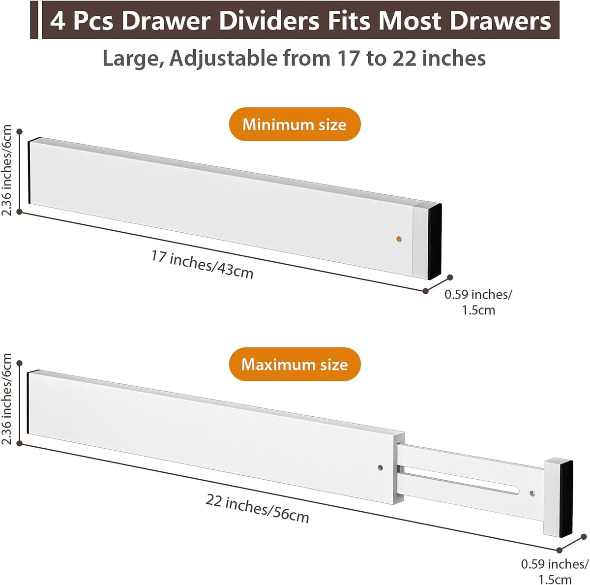 4 Pack Bamboo Drawer Dividers 17-22" Adjustable Kitchen Organizer, Natural