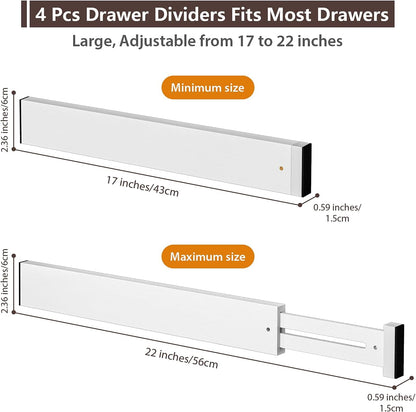 4 Pack Bamboo Drawer Dividers 17-22" Adjustable Kitchen Organizer, Natural