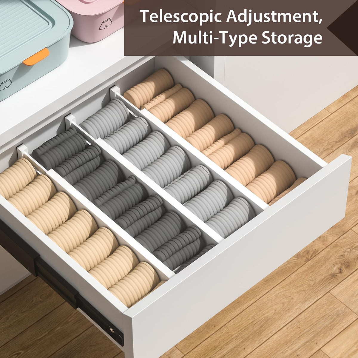 4 Pack Bamboo Drawer Dividers 17-22" Adjustable Kitchen Organizer, Natural
