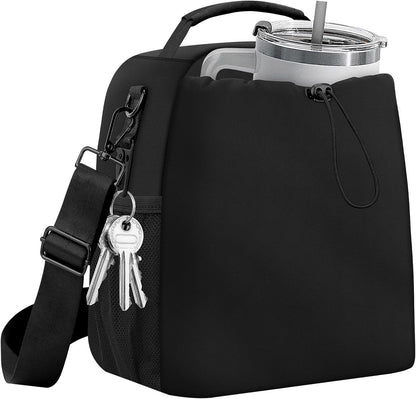 Insulated Lunch Bag for Man & Women with Adjustable Shoulder Strap - Compatible with 30/40 OZ Stanley Cups, Leakproof Cooler Lunch Tote Bag for Office, Work, Travel, Picnic (Black)