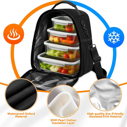 Insulated Lunch Bag for Man & Women with Adjustable Shoulder Strap - Compatible with 30/40 OZ Stanley Cups, Leakproof Cooler Lunch Tote Bag for Office, Work, Travel, Picnic (Black)
