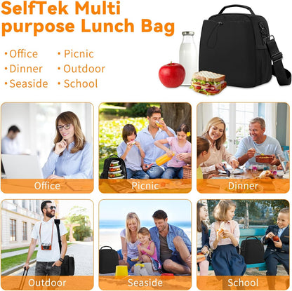 Insulated Lunch Bag for Man & Women with Adjustable Shoulder Strap - Compatible with 30/40 OZ Stanley Cups, Leakproof Cooler Lunch Tote Bag for Office, Work, Travel, Picnic (Black)