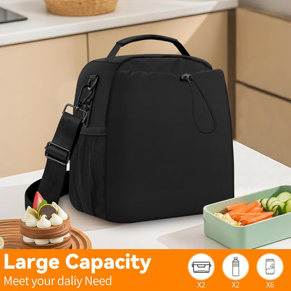 Insulated Lunch Bag for Man & Women with Adjustable Shoulder Strap - Compatible with 30/40 OZ Stanley Cups, Leakproof Cooler Lunch Tote Bag for Office, Work, Travel, Picnic (Black)