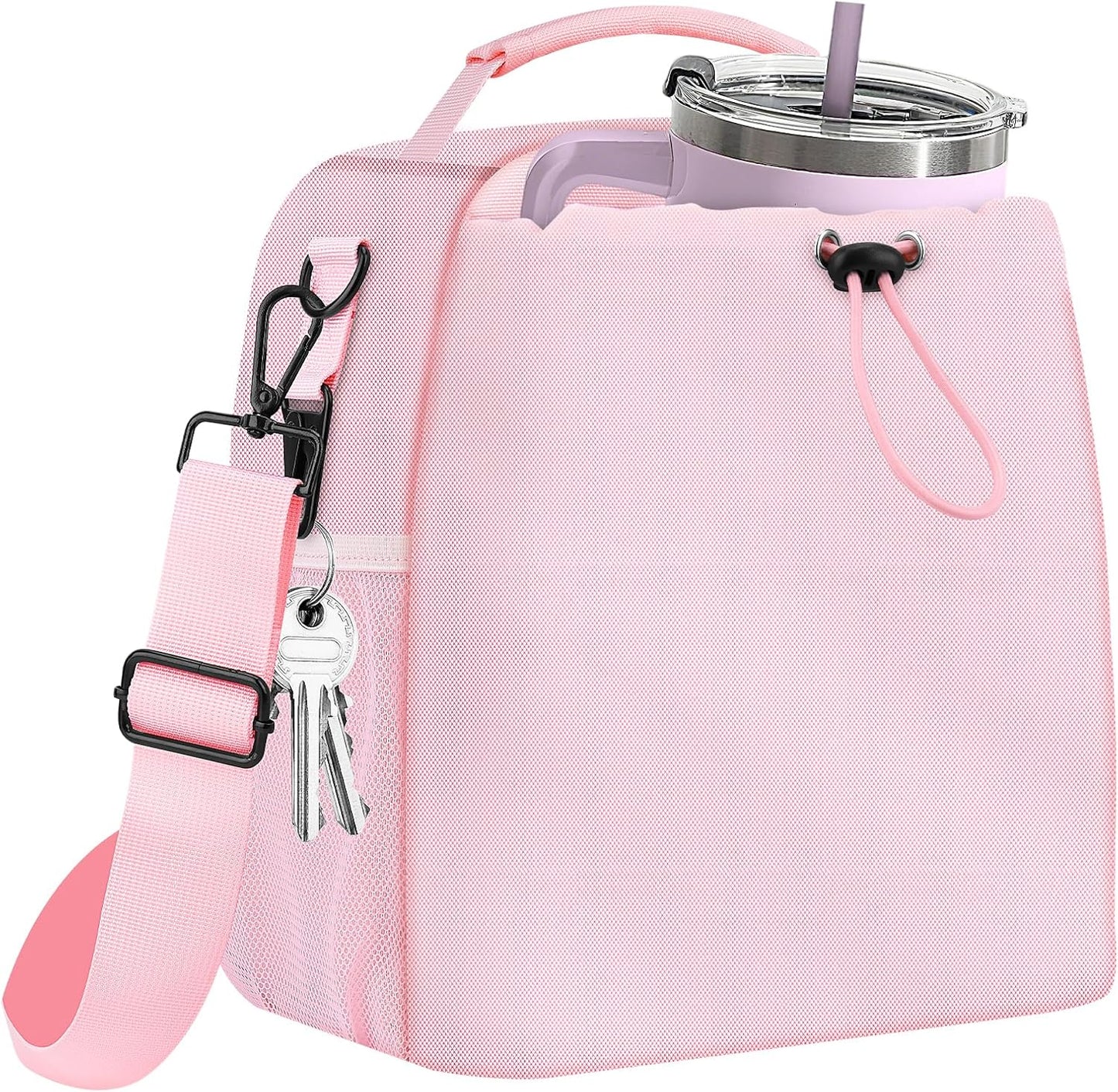 Insulated Lunch Bag for Man & Women with Adjustable Shoulder Strap - Compatible with 30/40 OZ Stanley Cups, Leakproof Cooler Lunch Tote Bag for Office, Work, Travel, Picnic (Black)