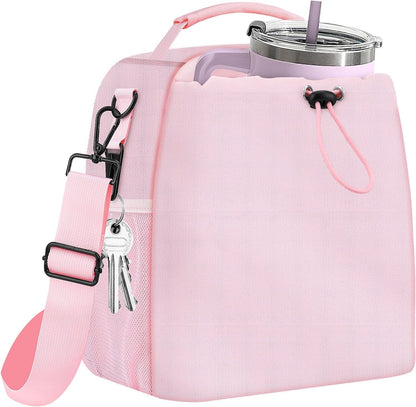 Insulated Lunch Bag for Man & Women with Adjustable Shoulder Strap - Compatible with 30/40 OZ Stanley Cups, Leakproof Cooler Lunch Tote Bag for Office, Work, Travel, Picnic (Black)