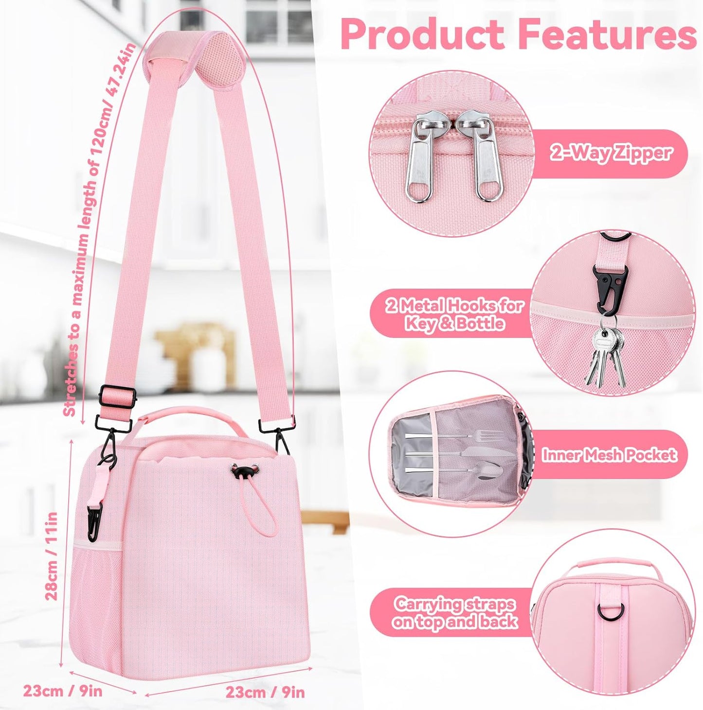 Insulated Lunch Bag for Man & Women with Adjustable Shoulder Strap - Compatible with 30/40 OZ Stanley Cups, Leakproof Cooler Lunch Tote Bag for Office, Work, Travel, Picnic (Black)