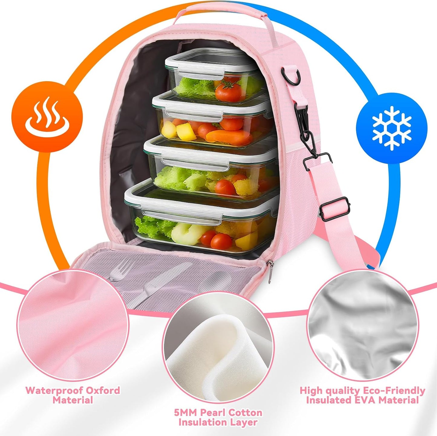 Insulated Lunch Bag for Man & Women with Adjustable Shoulder Strap - Compatible with 30/40 OZ Stanley Cups, Leakproof Cooler Lunch Tote Bag for Office, Work, Travel, Picnic (Black)