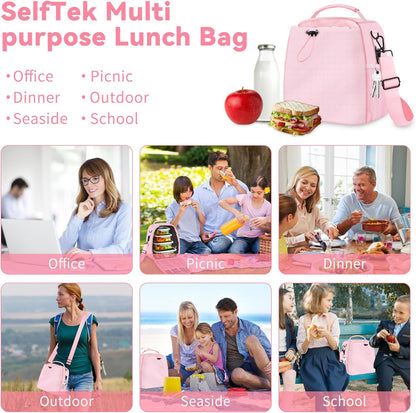 Insulated Lunch Bag for Man & Women with Adjustable Shoulder Strap - Compatible with 30/40 OZ Stanley Cups, Leakproof Cooler Lunch Tote Bag for Office, Work, Travel, Picnic (Black)
