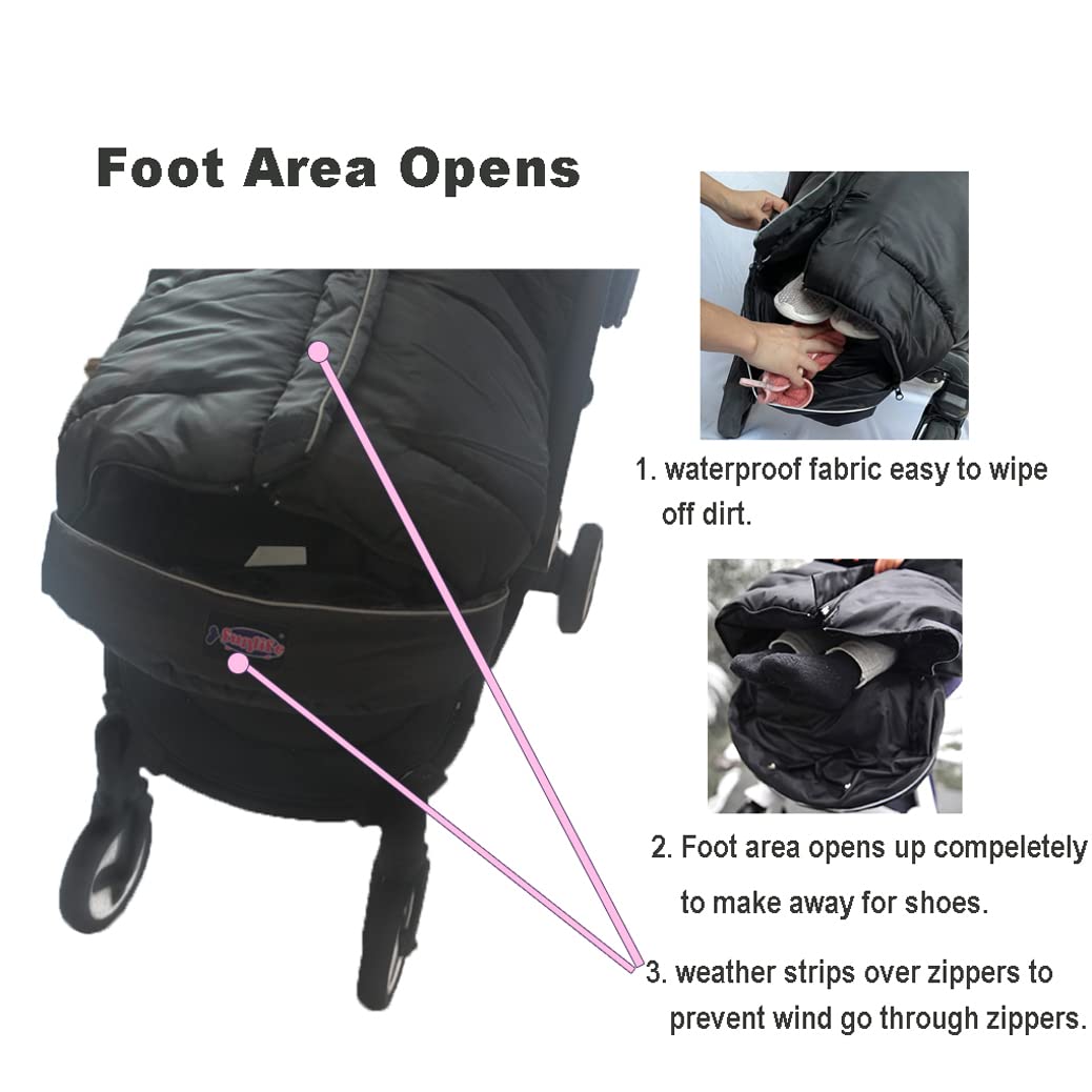 Go 3-Seasons Water Repellent Stroller Footmuff, Baby Cozy Toe Pushchair Sleeping Bag Toddler,Winter Outdoor Tour Stroller Bunting Bag