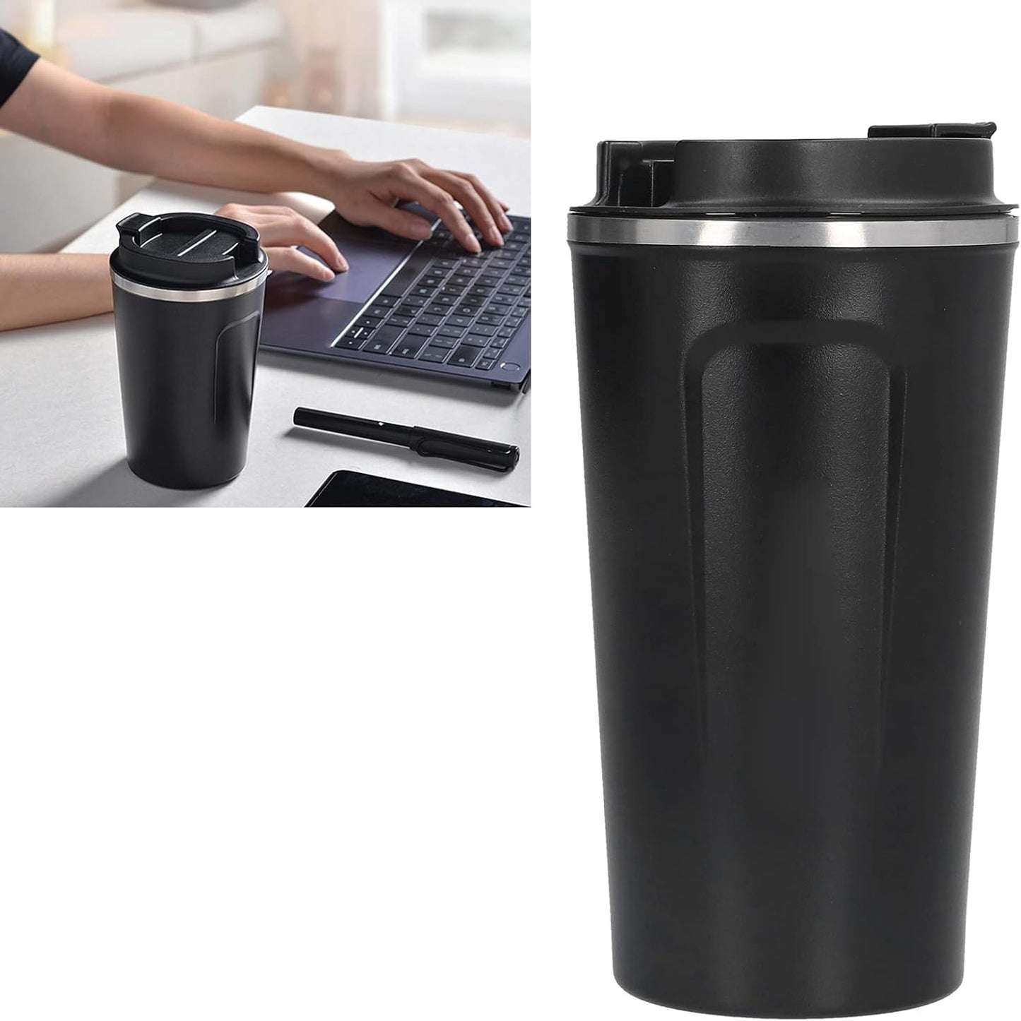 510ml Coffee Mug, Double Wall Stainless Steel Travel Cup with Spill Proof Flip Lid, for Car Office Camping Hiking Outdoor Activities