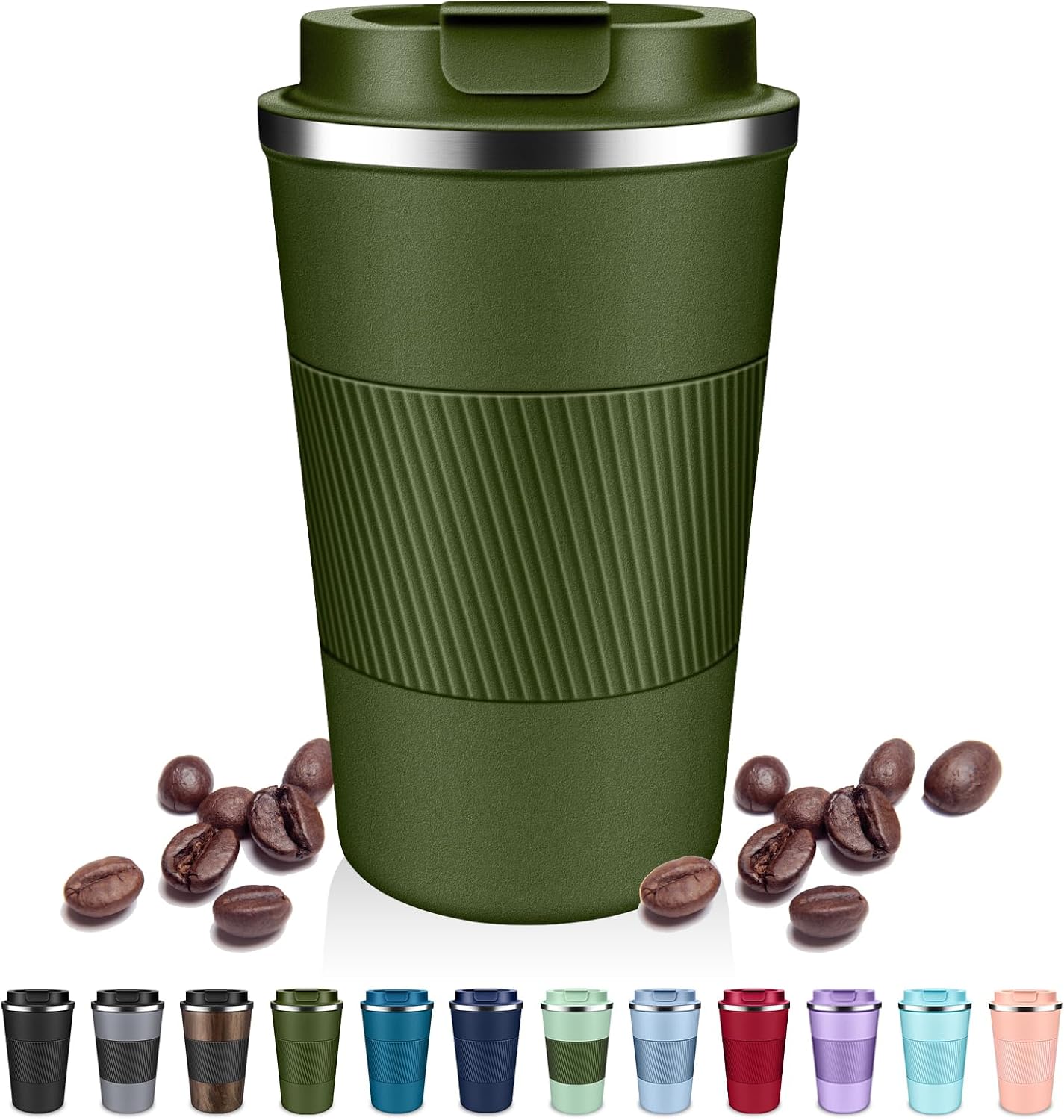 Insulated Coffee Tumblers with Flip Lid 12oz / 17oz, Stainless Steel Coffee Mug Leak Proof, Vacuum Insulated Coffee Mug Reusable Cup, Keeps Cold and Hot for Coffee Tea