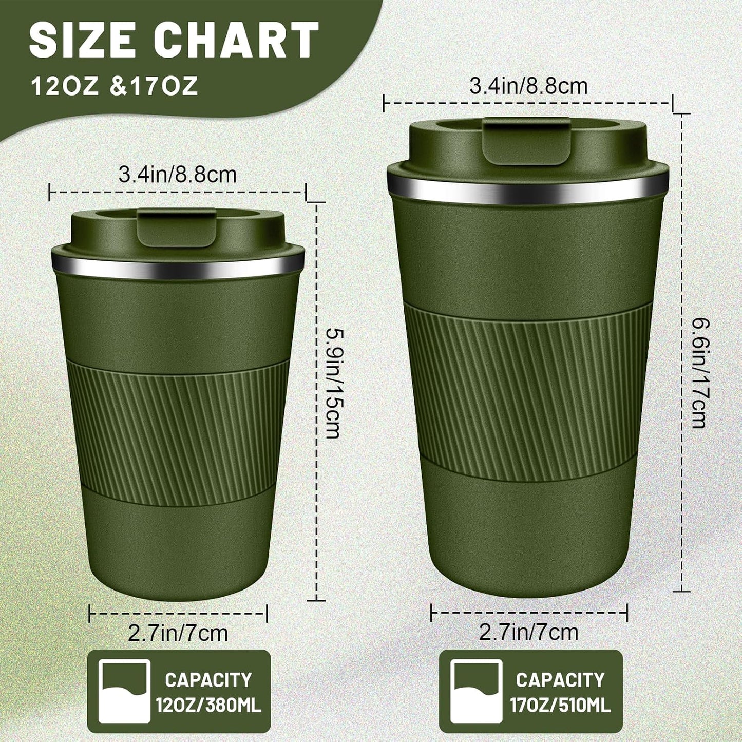 Insulated Coffee Tumblers with Flip Lid 12oz / 17oz, Stainless Steel Coffee Mug Leak Proof, Vacuum Insulated Coffee Mug Reusable Cup, Keeps Cold and Hot for Coffee Tea
