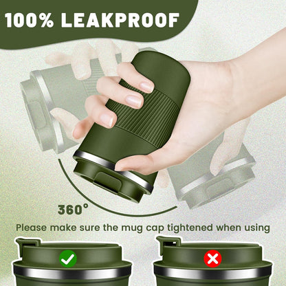 Insulated Coffee Tumblers with Flip Lid 12oz / 17oz, Stainless Steel Coffee Mug Leak Proof, Vacuum Insulated Coffee Mug Reusable Cup, Keeps Cold and Hot for Coffee Tea