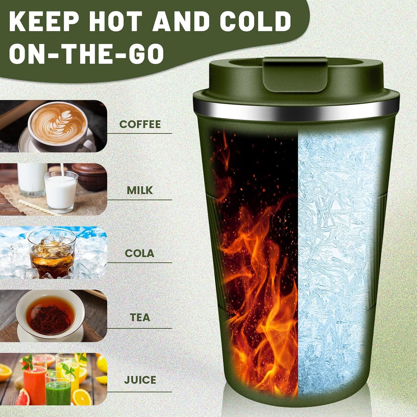 Insulated Coffee Tumblers with Flip Lid 12oz / 17oz, Stainless Steel Coffee Mug Leak Proof, Vacuum Insulated Coffee Mug Reusable Cup, Keeps Cold and Hot for Coffee Tea