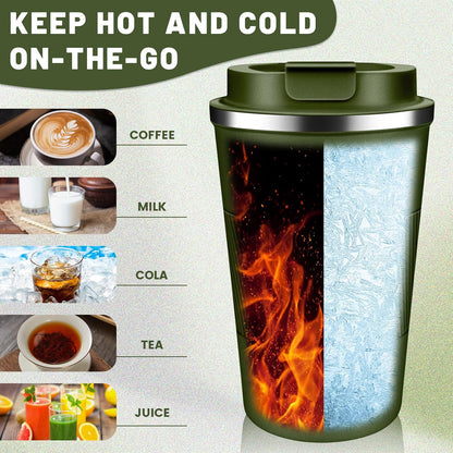 Insulated Coffee Tumblers with Flip Lid 12oz / 17oz, Stainless Steel Coffee Mug Leak Proof, Vacuum Insulated Coffee Mug Reusable Cup, Keeps Cold and Hot for Coffee Tea