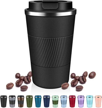 Insulated Coffee Tumblers with Flip Lid 12oz / 17oz, Stainless Steel Coffee Mug Leak Proof, Vacuum Insulated Coffee Mug Reusable Cup, Keeps Cold and Hot for Coffee Tea