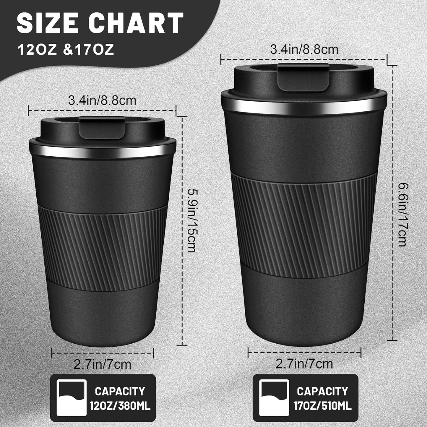Insulated Coffee Tumblers with Flip Lid 12oz / 17oz, Stainless Steel Coffee Mug Leak Proof, Vacuum Insulated Coffee Mug Reusable Cup, Keeps Cold and Hot for Coffee Tea