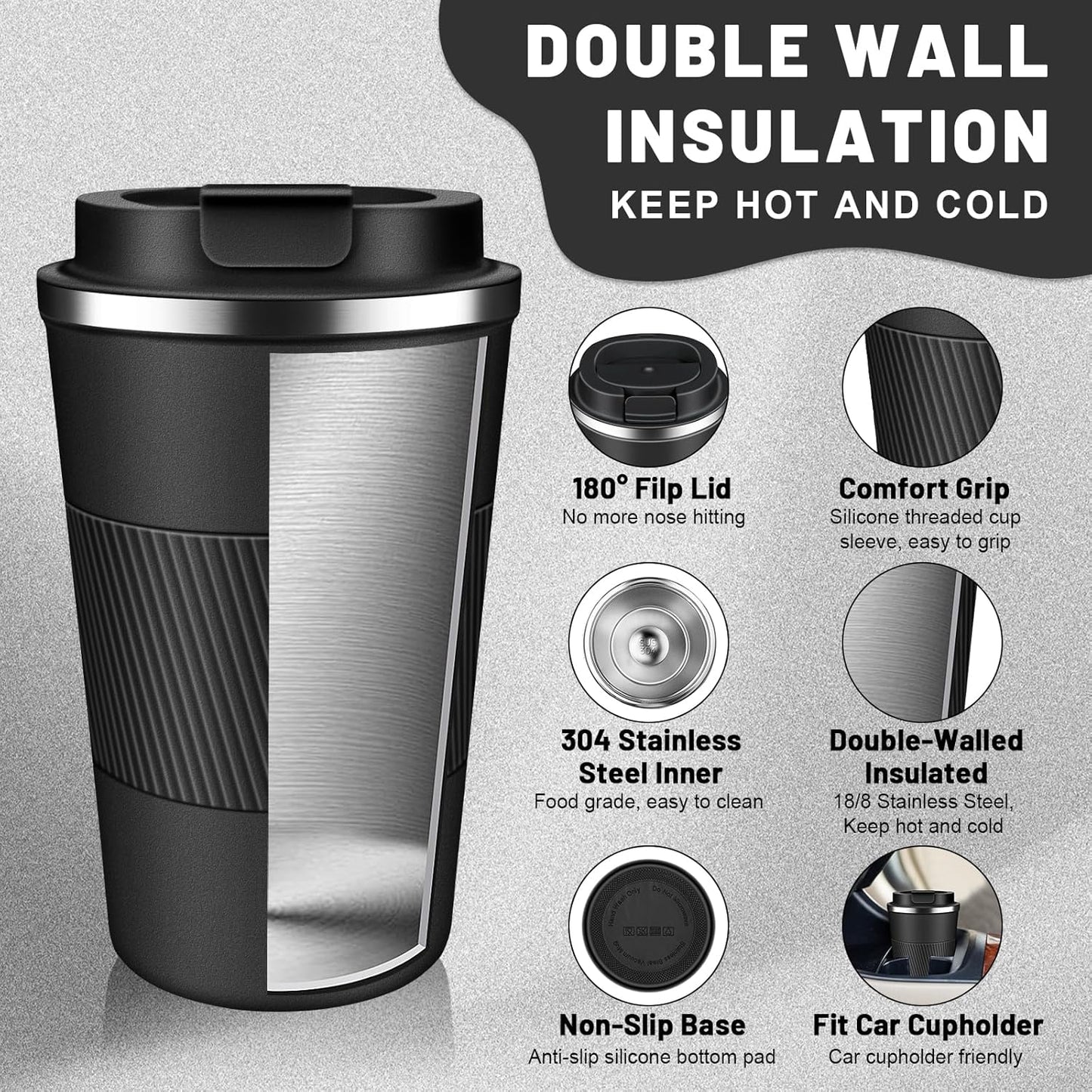 Insulated Coffee Tumblers with Flip Lid 12oz / 17oz, Stainless Steel Coffee Mug Leak Proof, Vacuum Insulated Coffee Mug Reusable Cup, Keeps Cold and Hot for Coffee Tea