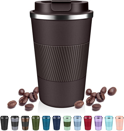 Insulated Coffee Tumblers with Flip Lid 12oz / 17oz, Stainless Steel Coffee Mug Leak Proof, Vacuum Insulated Coffee Mug Reusable Cup, Keeps Cold and Hot for Coffee Tea