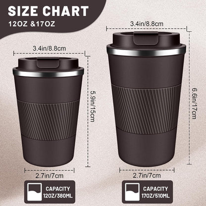 Insulated Coffee Tumblers with Flip Lid 12oz / 17oz, Stainless Steel Coffee Mug Leak Proof, Vacuum Insulated Coffee Mug Reusable Cup, Keeps Cold and Hot for Coffee Tea