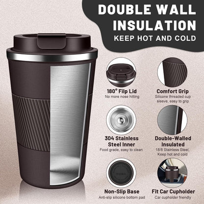 Insulated Coffee Tumblers with Flip Lid 12oz / 17oz, Stainless Steel Coffee Mug Leak Proof, Vacuum Insulated Coffee Mug Reusable Cup, Keeps Cold and Hot for Coffee Tea