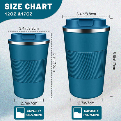 Insulated Coffee Tumblers with Flip Lid 12oz / 17oz, Stainless Steel Coffee Mug Leak Proof, Vacuum Insulated Coffee Mug Reusable Cup, Keeps Cold and Hot for Coffee Tea