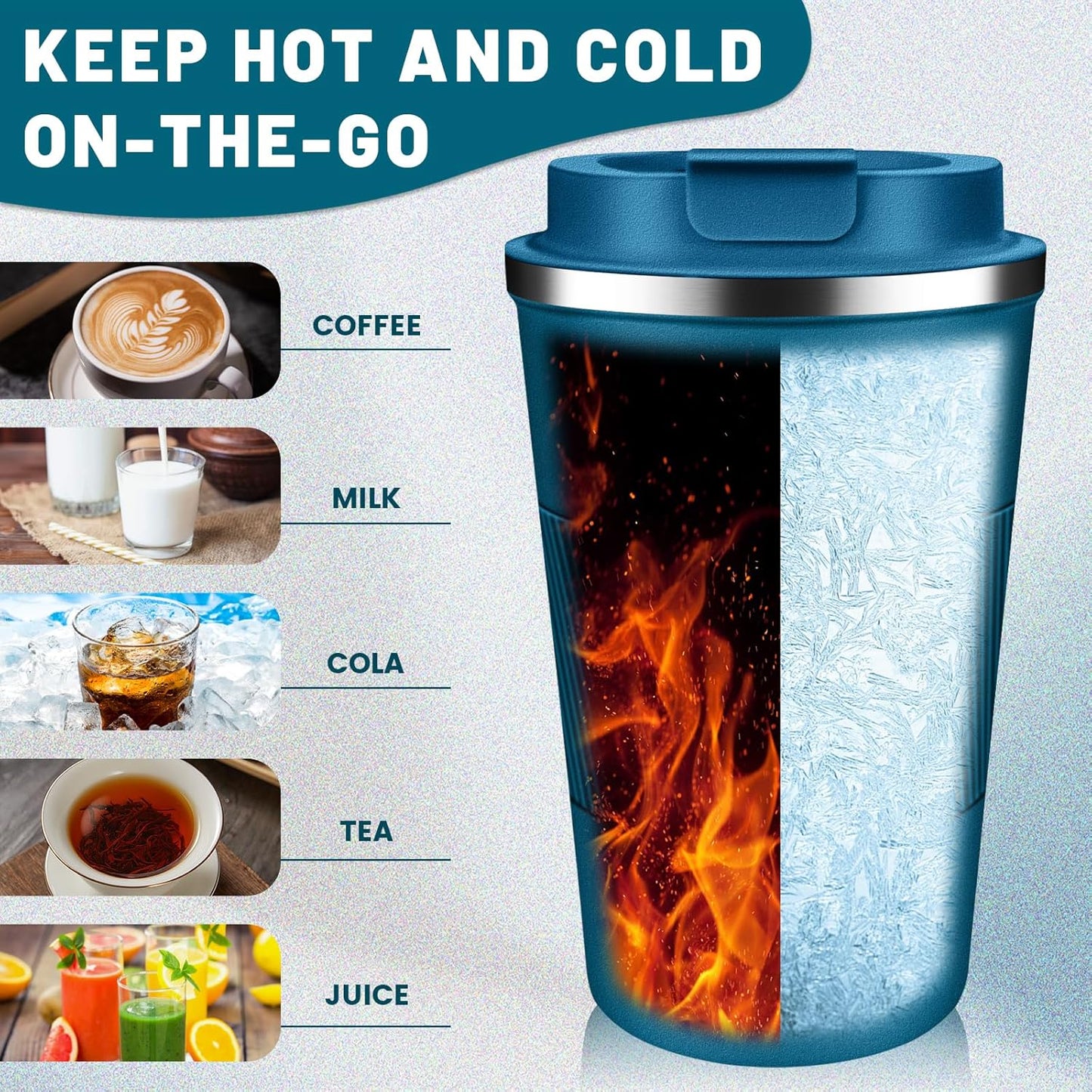 Insulated Coffee Tumblers with Flip Lid 12oz / 17oz, Stainless Steel Coffee Mug Leak Proof, Vacuum Insulated Coffee Mug Reusable Cup, Keeps Cold and Hot for Coffee Tea