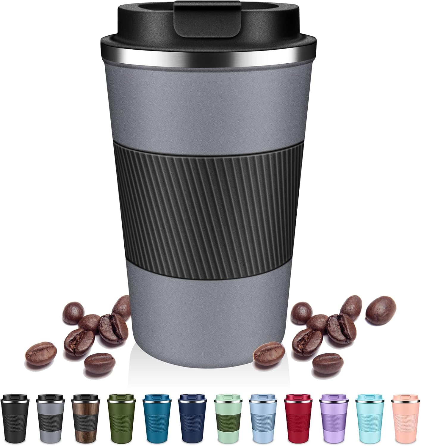 Insulated Coffee Tumblers with Flip Lid 12oz / 17oz, Stainless Steel Coffee Mug Leak Proof, Vacuum Insulated Coffee Mug Reusable Cup, Keeps Cold and Hot for Coffee Tea